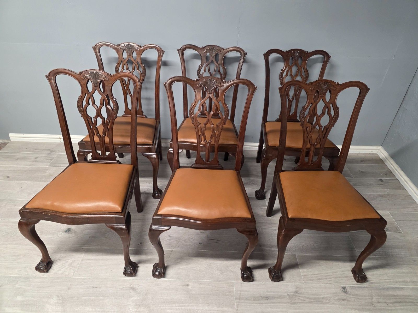 Antique Set Of 6 Mahogany Chippendale Style Dining Chairs photo Furniture