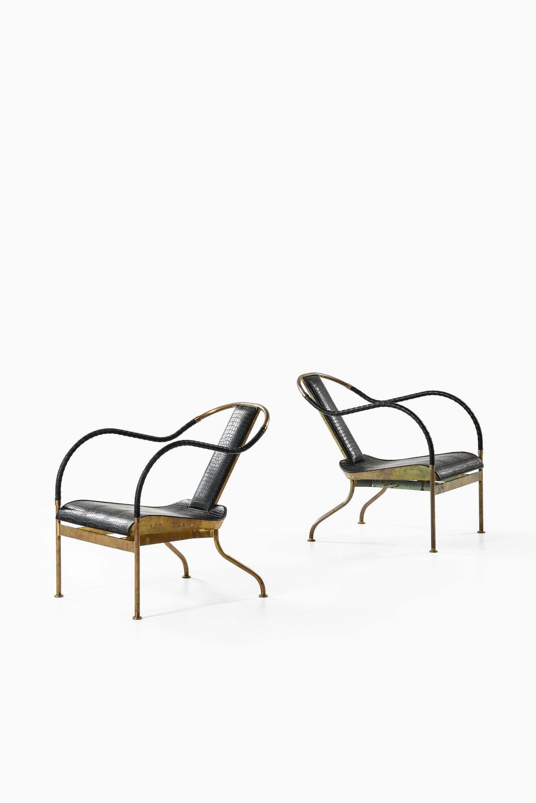 Set Of 2 "El Rey" Easy Chairs In Brass And Leather By Mats Theselius, 1999 photo Furniture