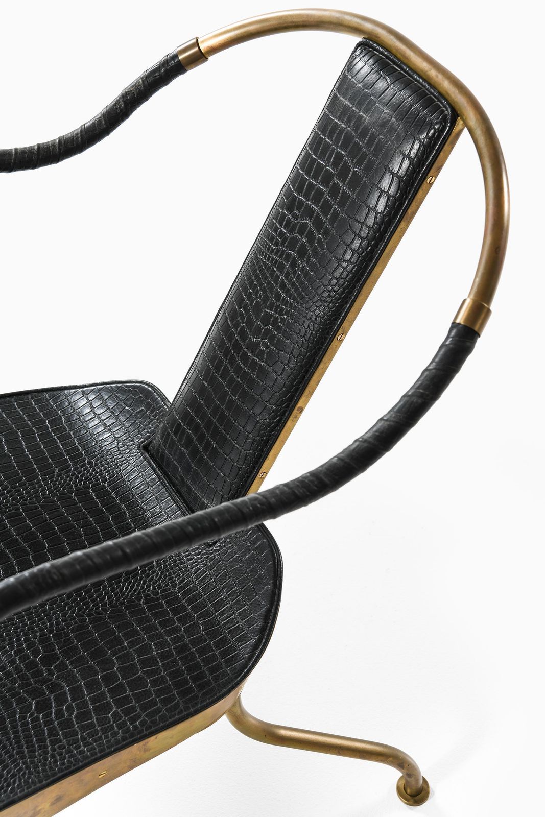 Set Of 2 "El Rey" Easy Chairs In Brass And Leather By Mats Theselius, 1999 photo vinterior