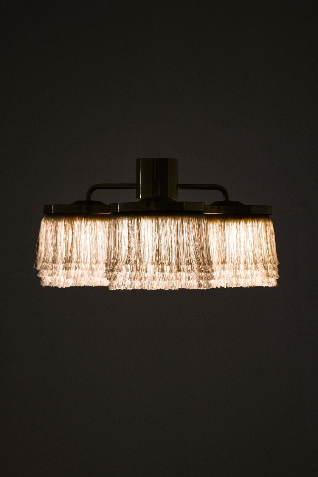 Set Of 2 Ceiling Lamps In Brass And Silk By Hans Agne Jakobsson, 1960s photo for sale