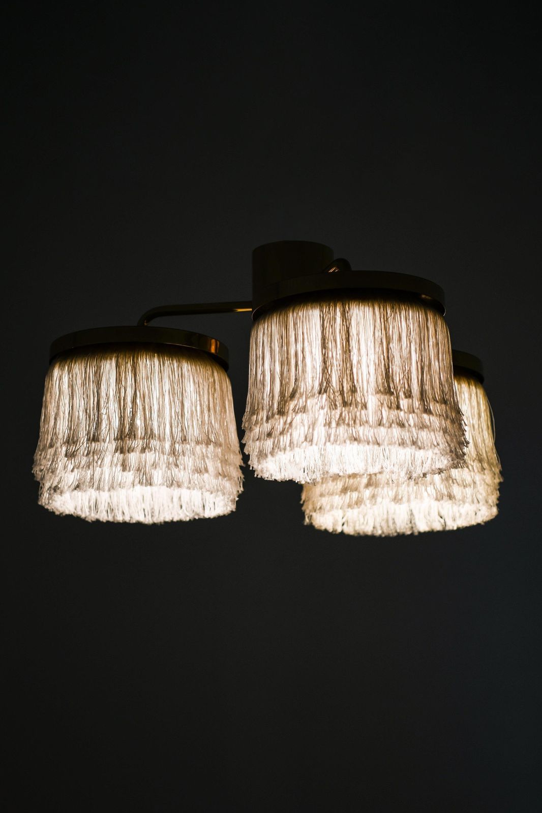 Set Of 2 Ceiling Lamps In Brass And Silk By Hans Agne Jakobsson, 1960s photo vinterior