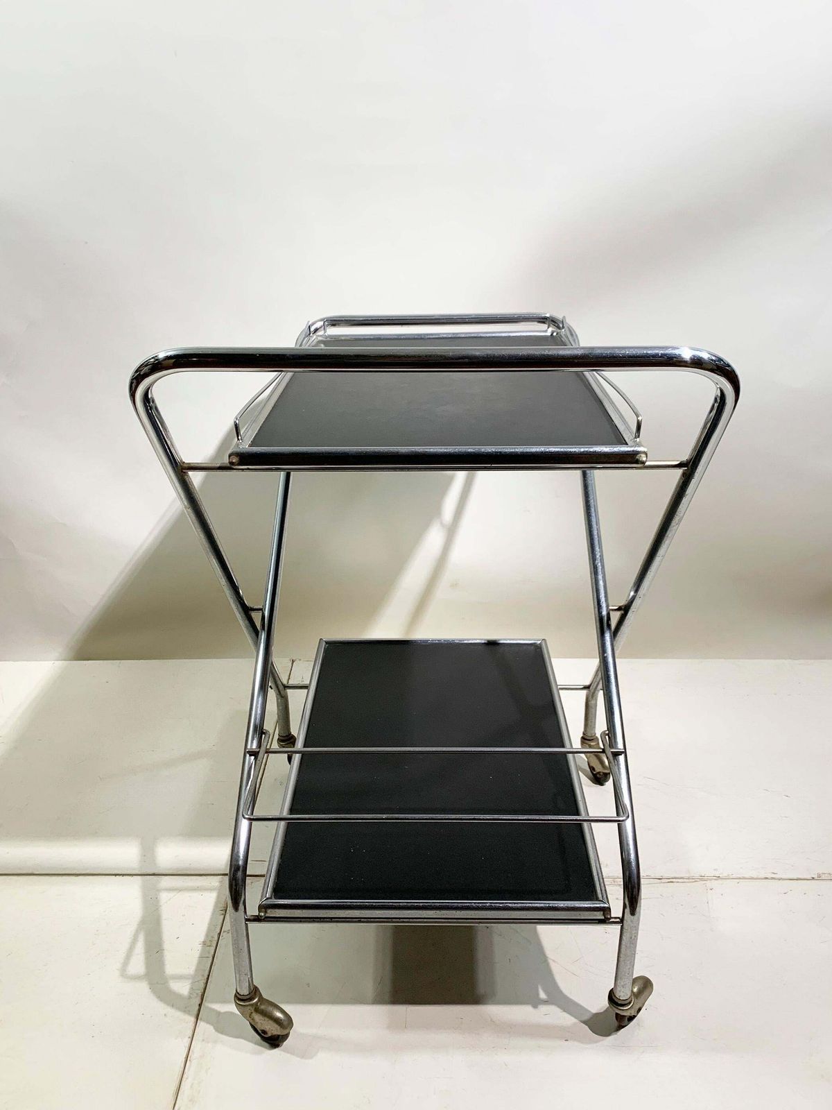 Mid 20th Century Folding Bar Cart In Chrome And Black By Richard, Circa 1960's photo Furniture