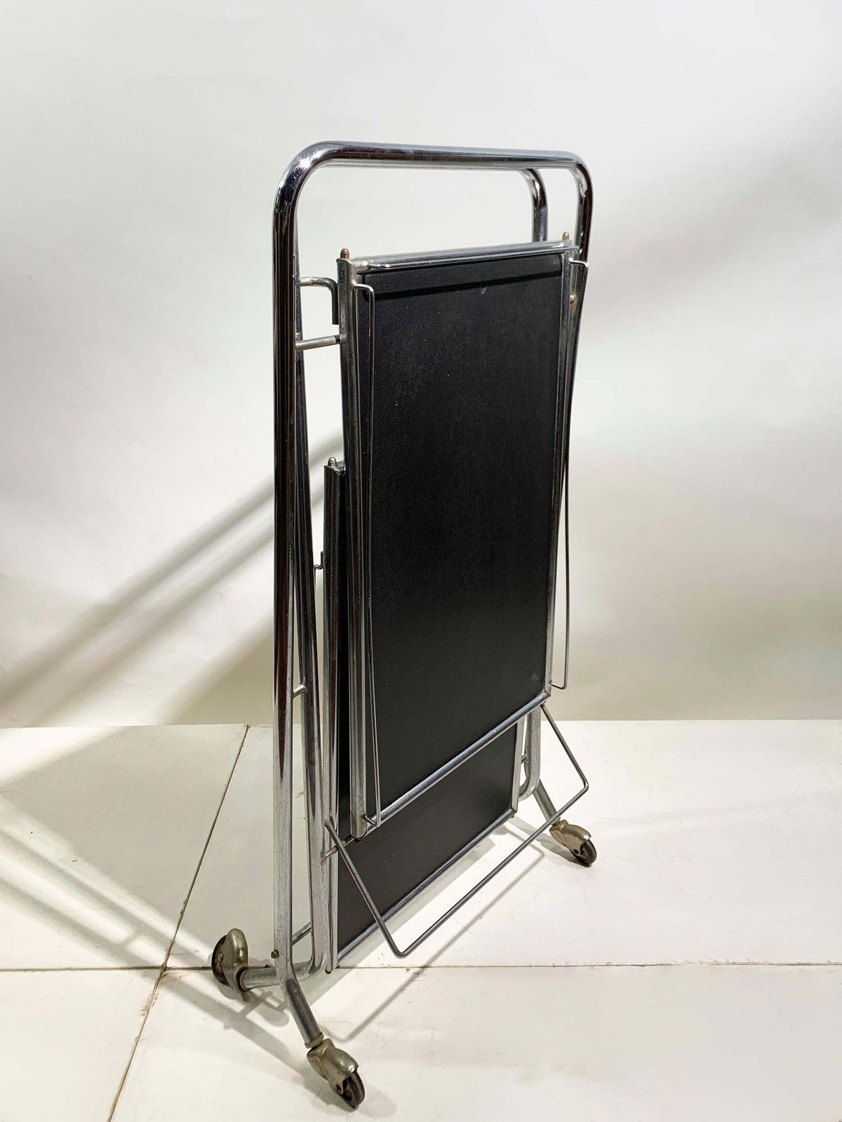 1217.0 Mid 20th Century Folding Bar Cart In Chrome And Black By Richard, Circa 1960's photo