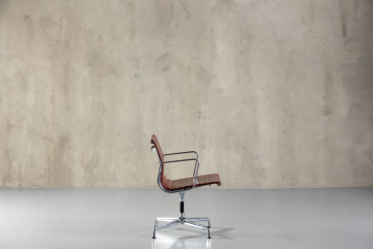 Sale !  Vitra Aluminum Chair Ea 108 In Red Leather By  Charles And Ray Eames, Germany, 1990's photo furniture