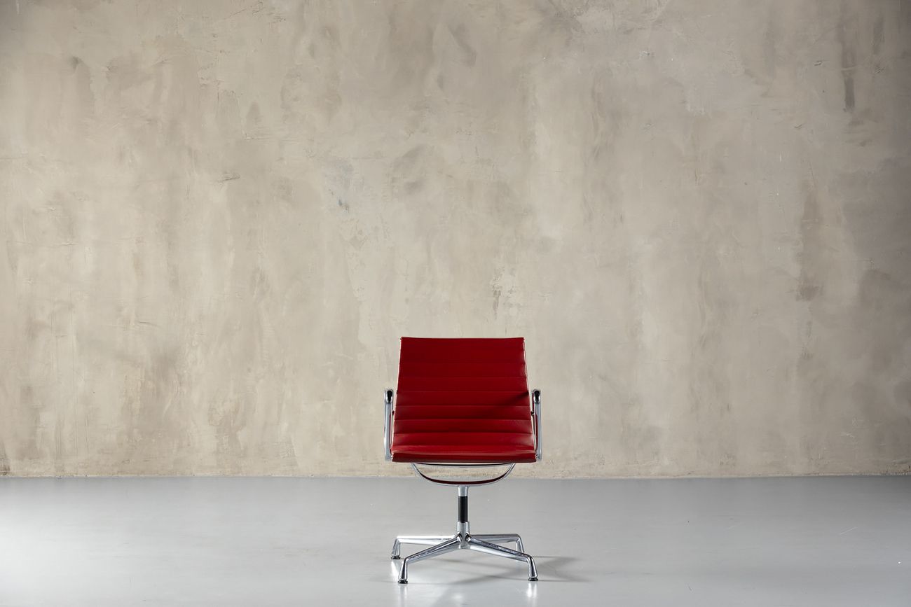 Sale !  Vitra Aluminum Chair Ea 108 In Red Leather By  Charles And Ray Eames, Germany, 1990's photo buy