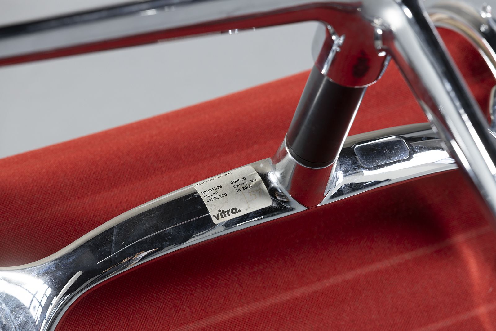 photo furniture Sale !  Vitra Aluminum Chair Ea 108 In Red Leather By  Charles And Ray Eames, Germany, 1990's