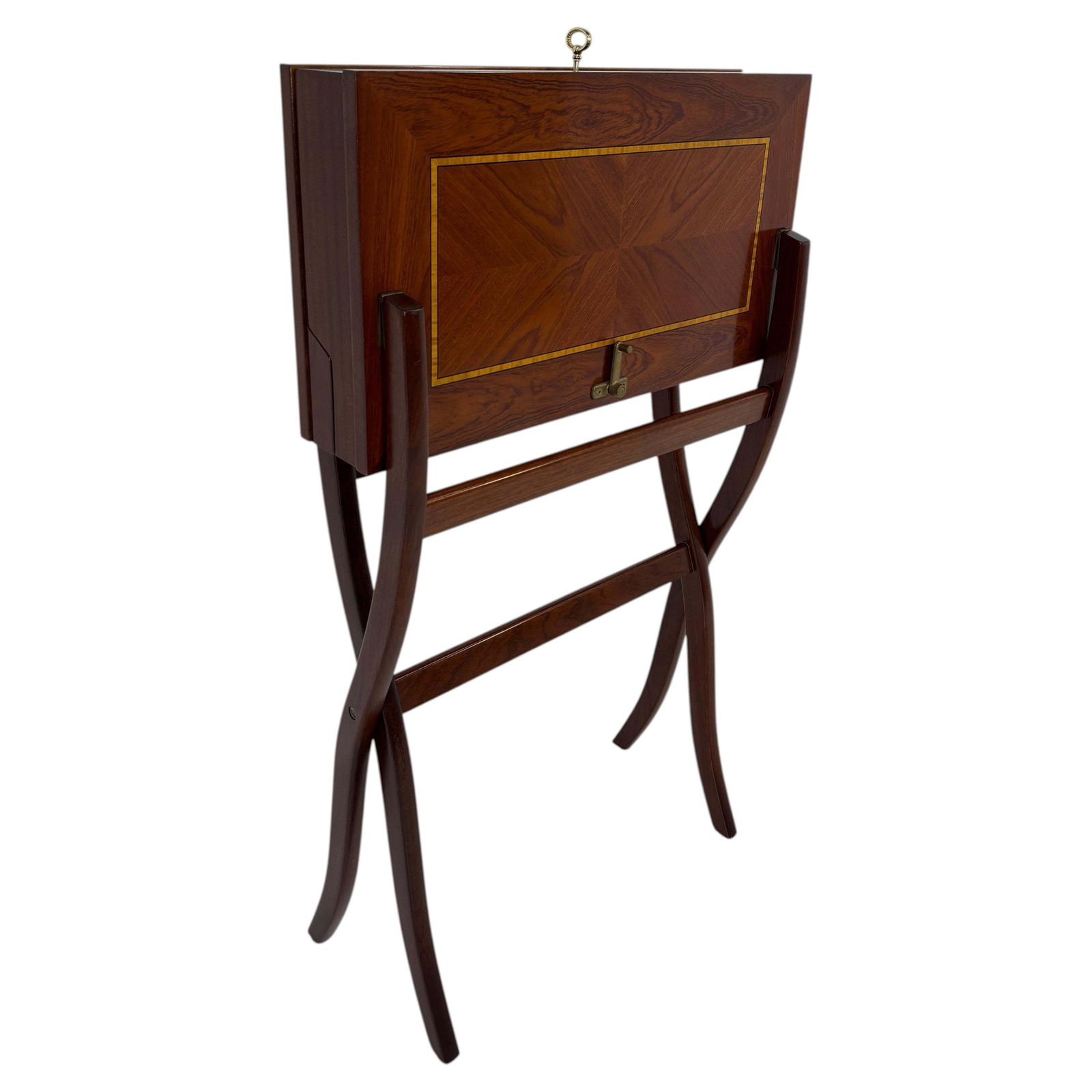 Italian Travel Writing Desk With Fine Veneer And Green Leather, De Baggis Cantù