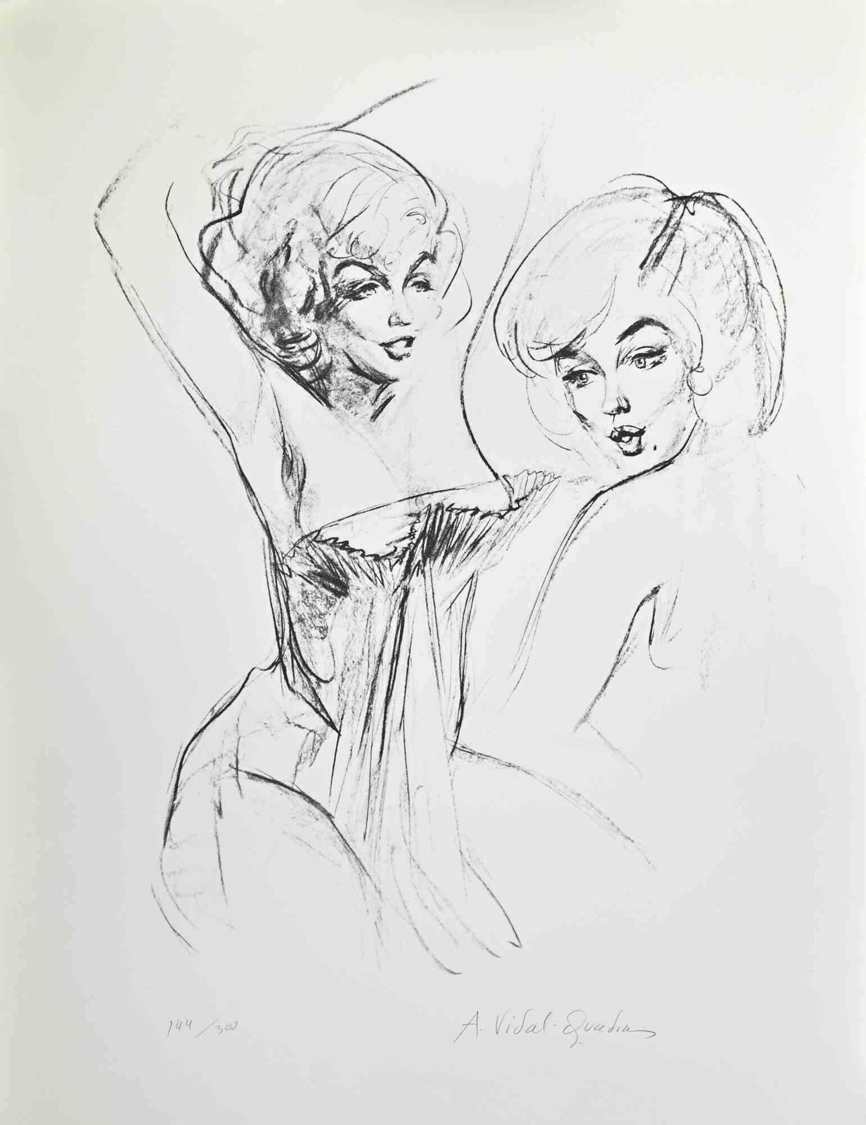 Alejo Vidal Quadrasdouble Marilyn   Lithograph By Alejo Vidal Quadras   Mid 20th Centurymid 20th Century