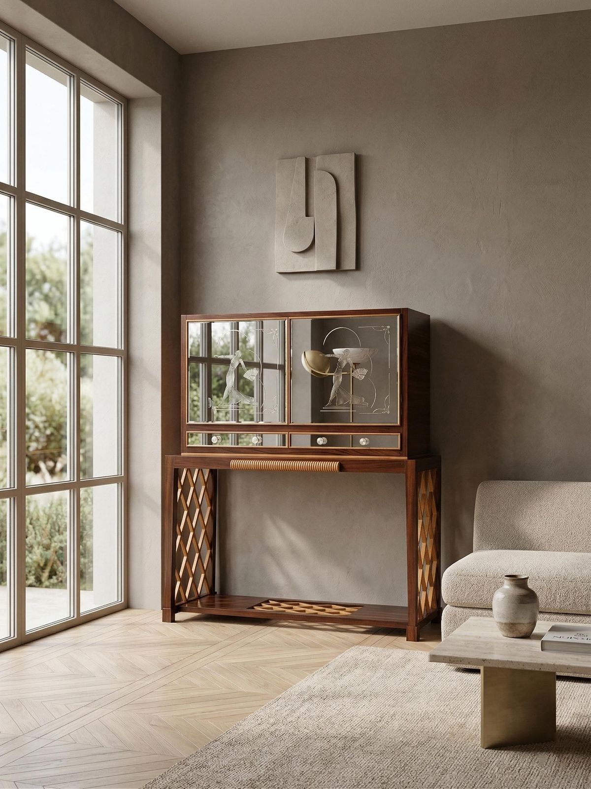 Italian Art Deco Rationalist Mirrored Sideboard Or Cabinet Bar, 1930s photo furniture