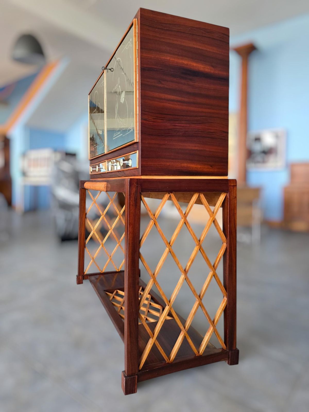 Italian Art Deco Rationalist Mirrored Sideboard Or Cabinet Bar, 1930s photo buy