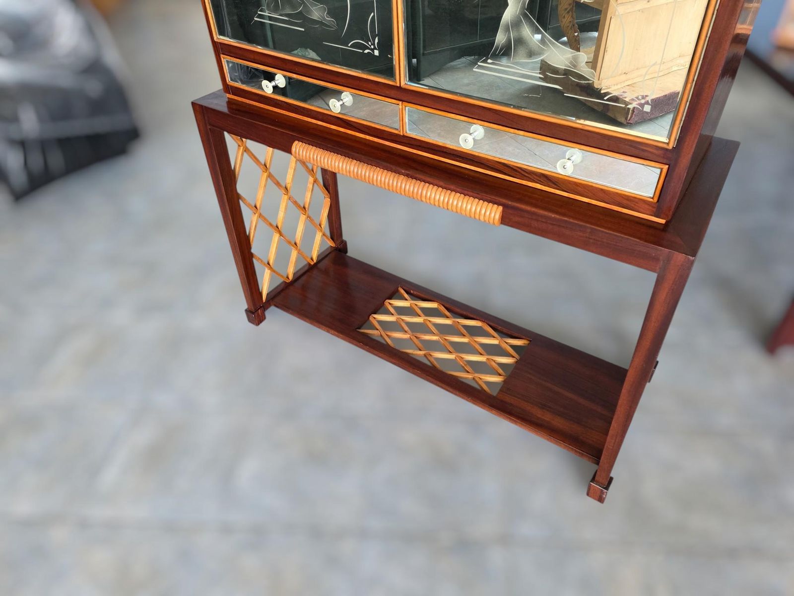 photo for sale Italian Art Deco Rationalist Mirrored Sideboard Or Cabinet Bar, 1930s