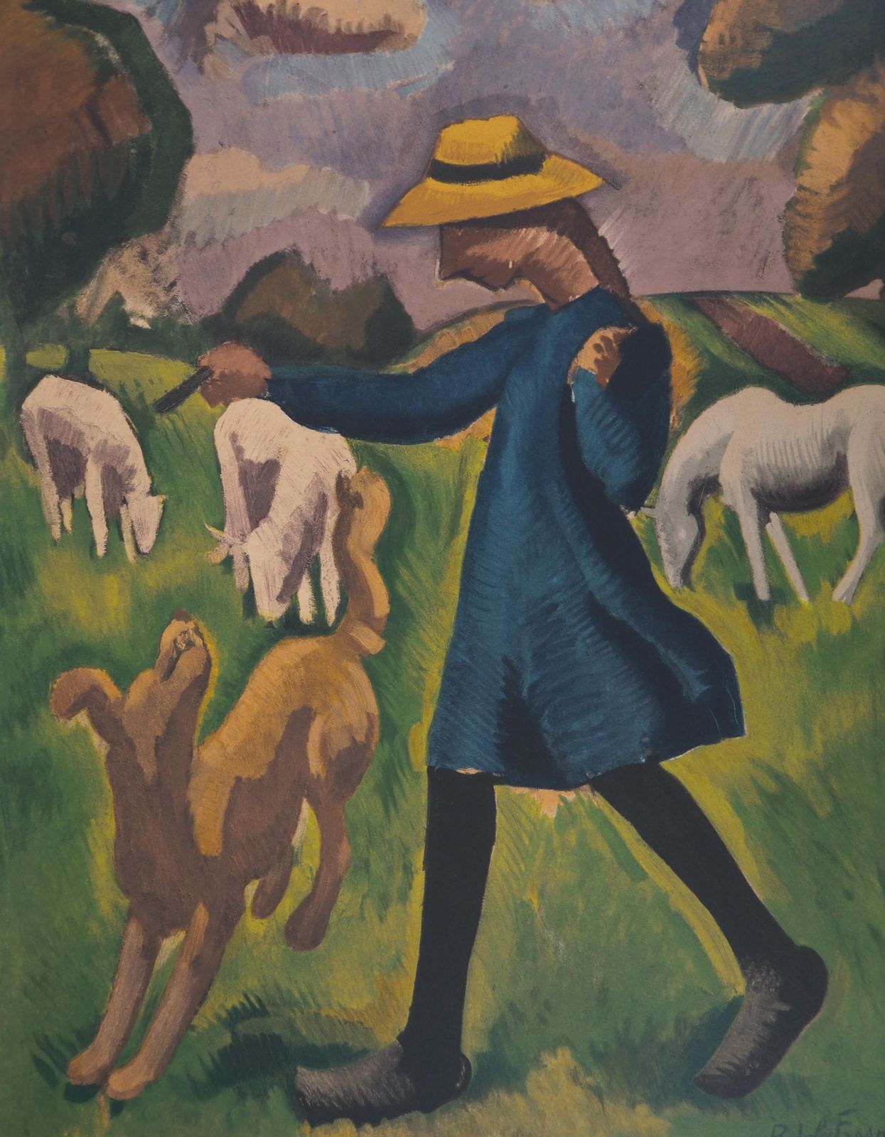 Roger De La Fresnayecountryside : Girl Playing With A Dog   Lithograph, Mourlot photo Art