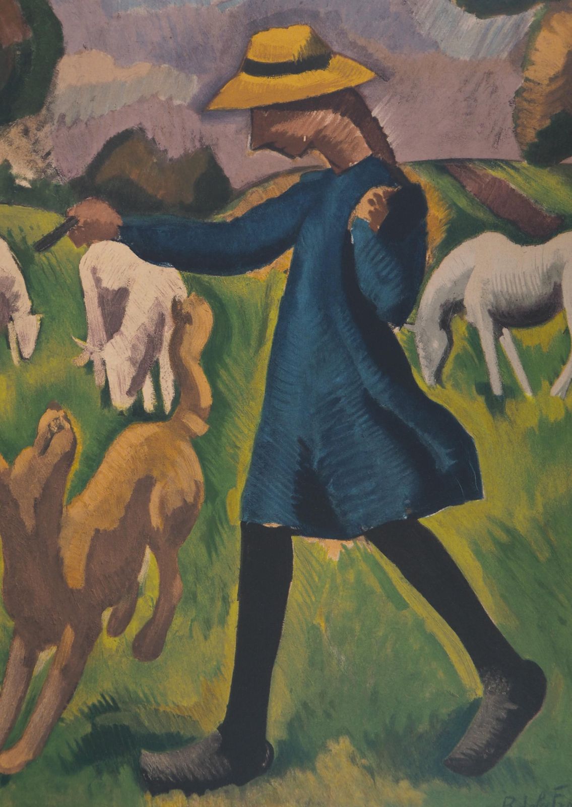 Roger De La Fresnayecountryside : Girl Playing With A Dog   Lithograph, Mourlot photo 177.0