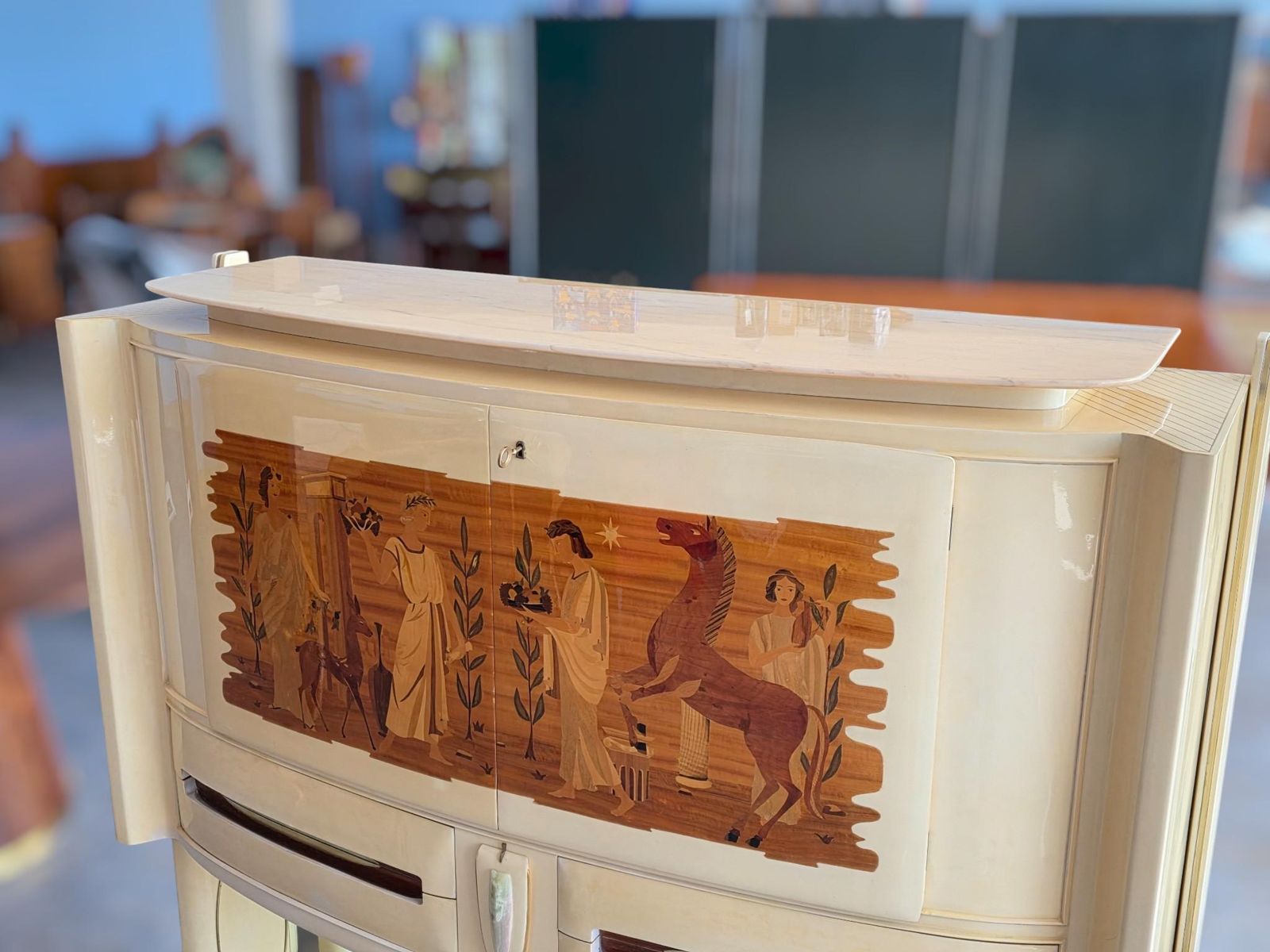 photo for sale Italian Midcentury Parchement Sideboard Or Cabiner Bar Designed By Dassi, 1950s
