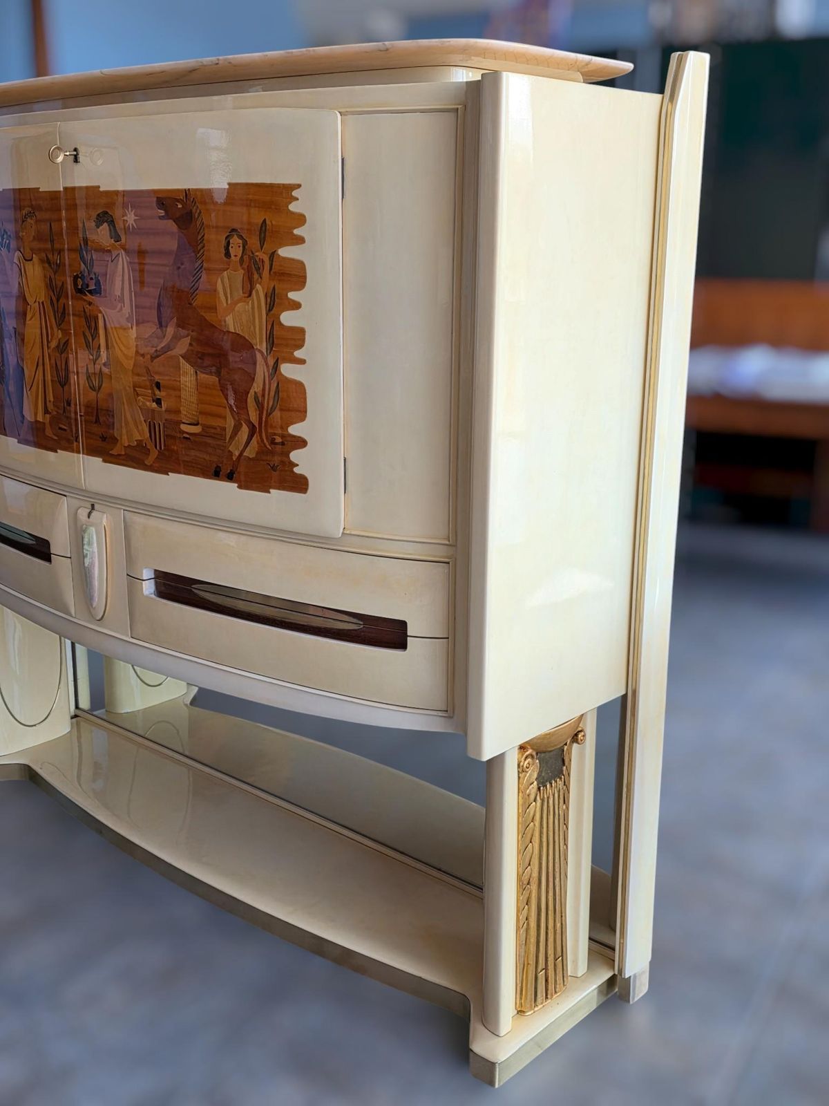 photo buy Italian Midcentury Parchement Sideboard Or Cabiner Bar Designed By Dassi, 1950s