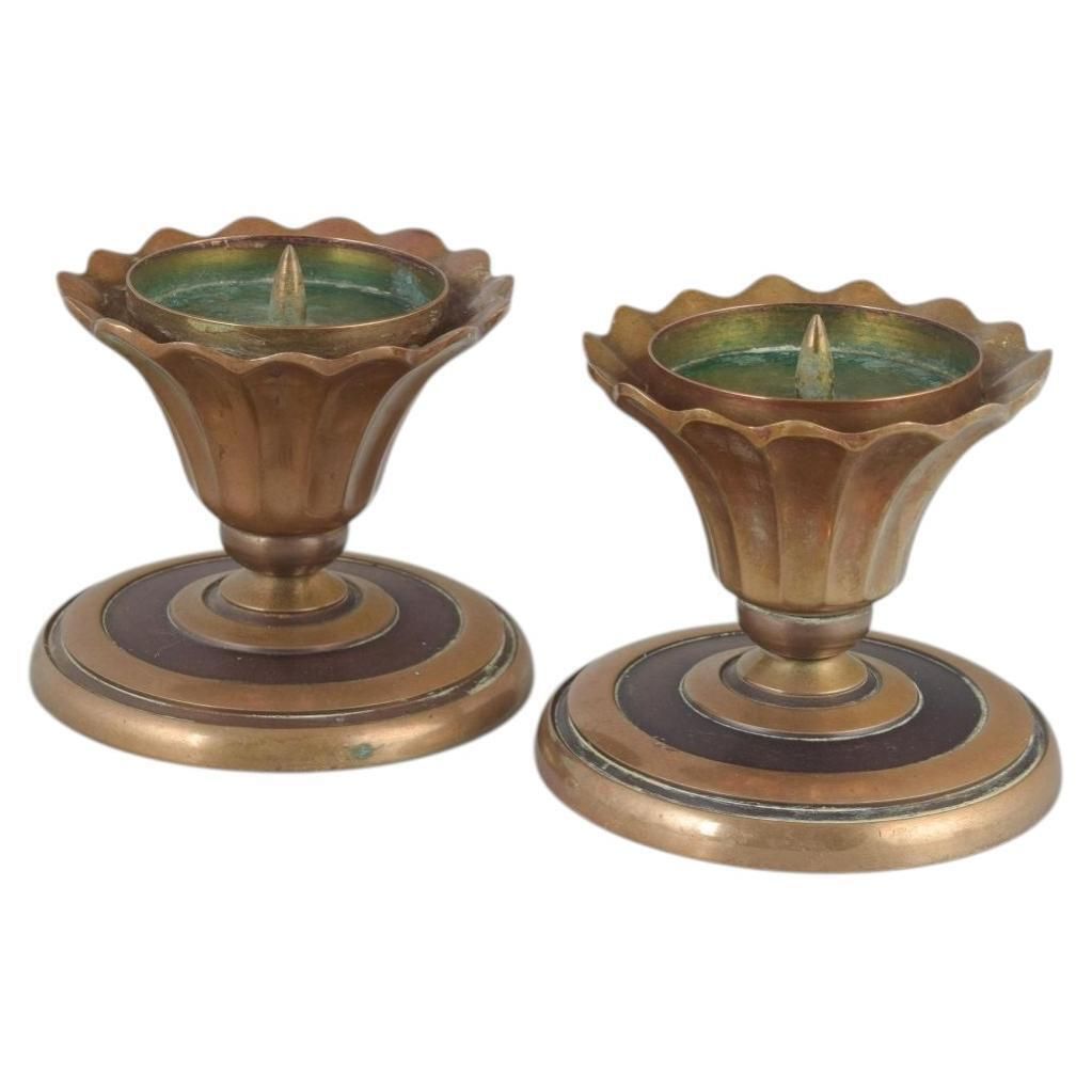 Cawa, Denmark. Pair Of Brass Candlesticks. Art Deco Style, 1940s.