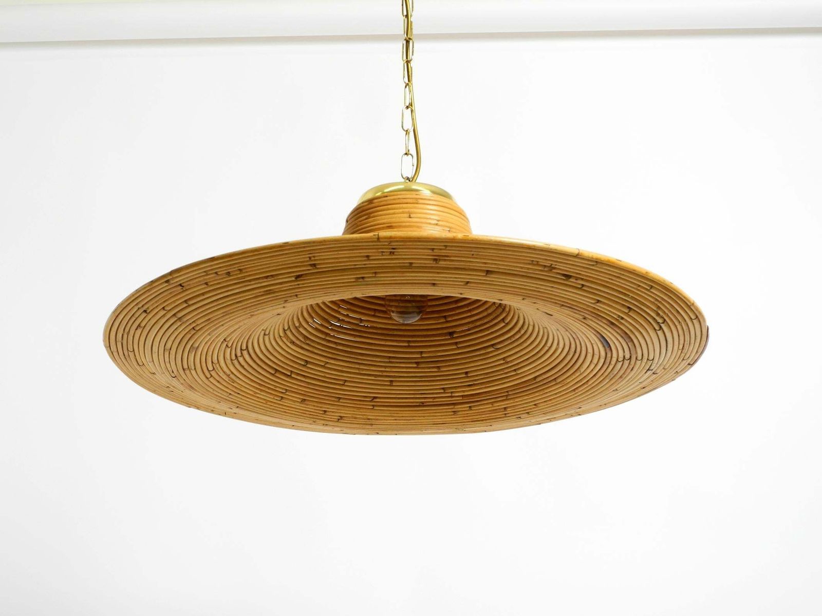 Beautiful, Large Italian 1970s Bright Bamboo Wood Ceiling Pendant Lamp photo 1989.0