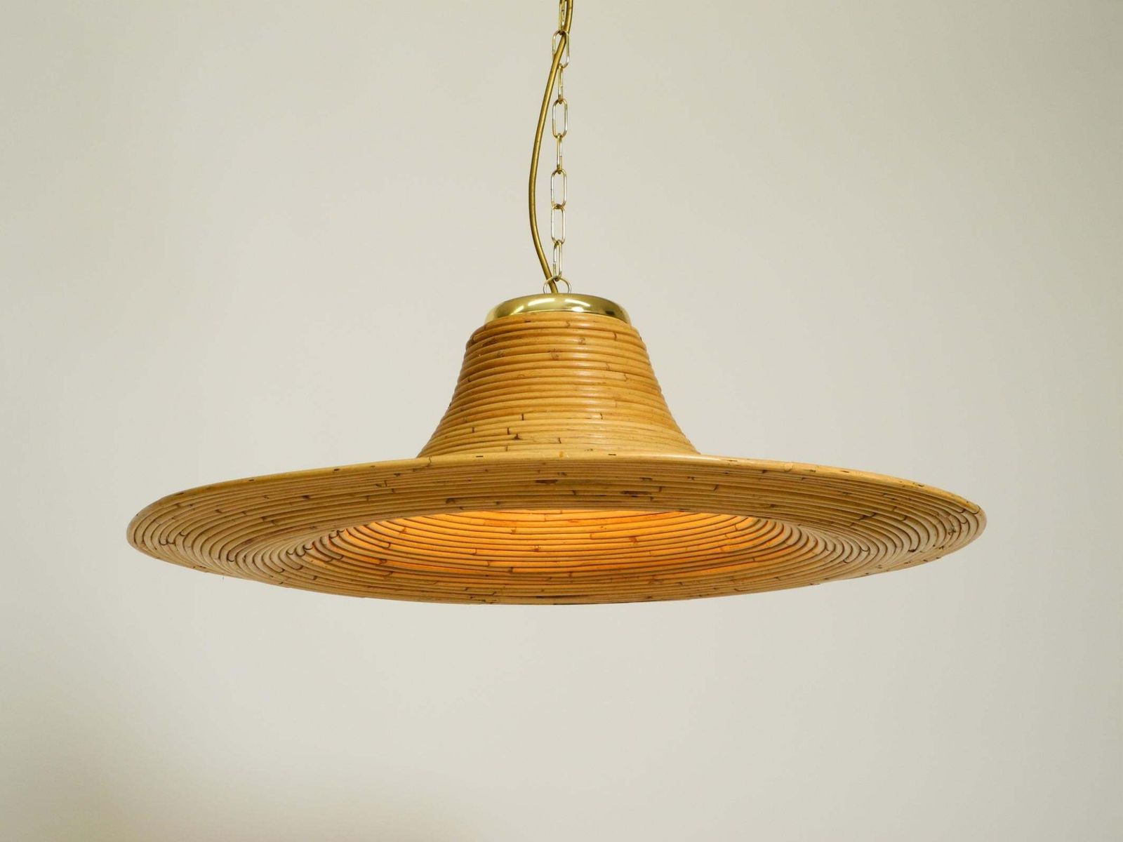 photo furniture Beautiful, Large Italian 1970s Bright Bamboo Wood Ceiling Pendant Lamp