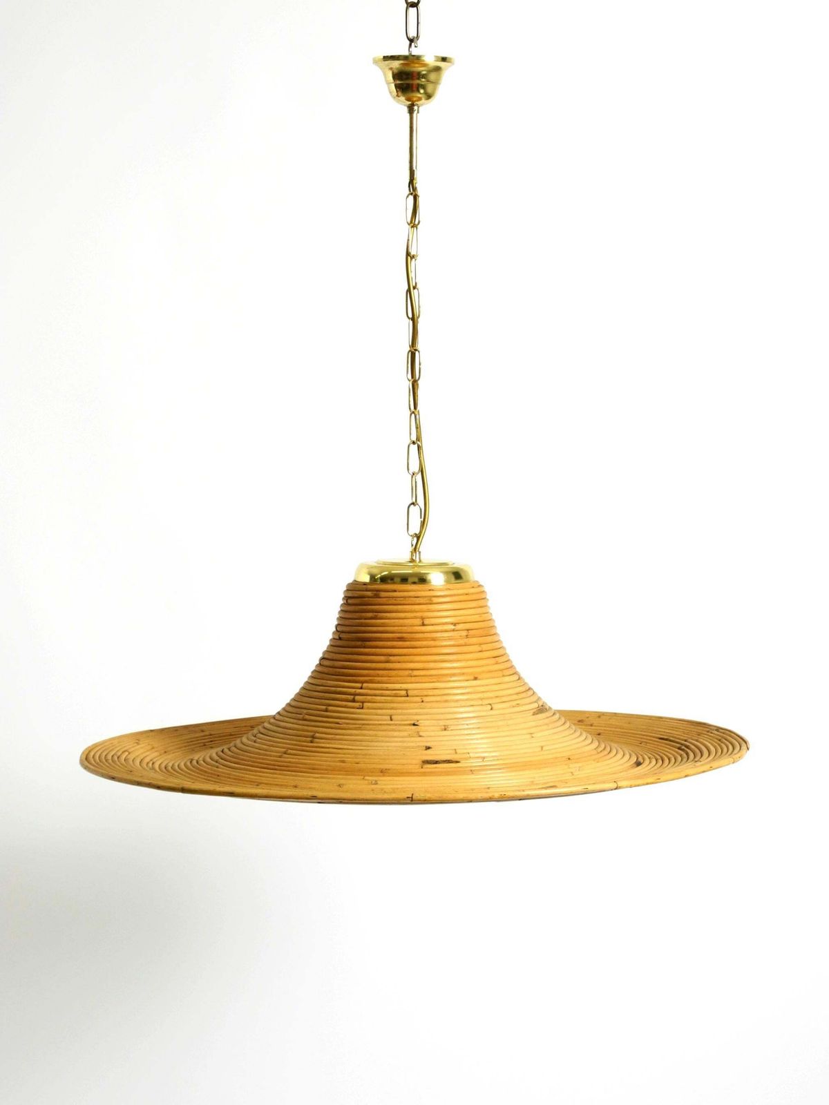 photo for sale Beautiful, Large Italian 1970s Bright Bamboo Wood Ceiling Pendant Lamp