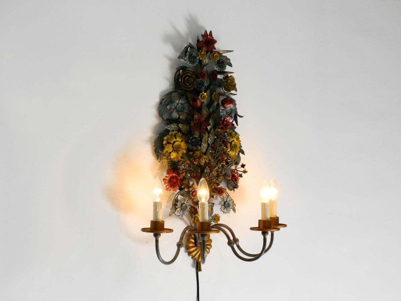 Huge, Beautiful 1960s Hand Painted And Gilded Metal Wall Lamp By Hans Möller photo vinterior