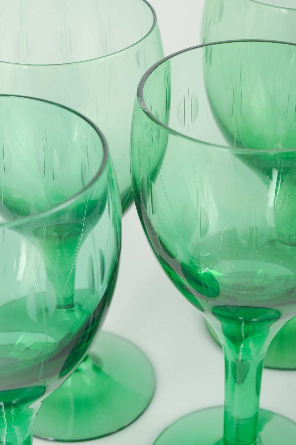 Per Lütken For Holmegaard. Kirsten Piil Series. 6 Wine Glasses In Green Glass. photo Home Decor