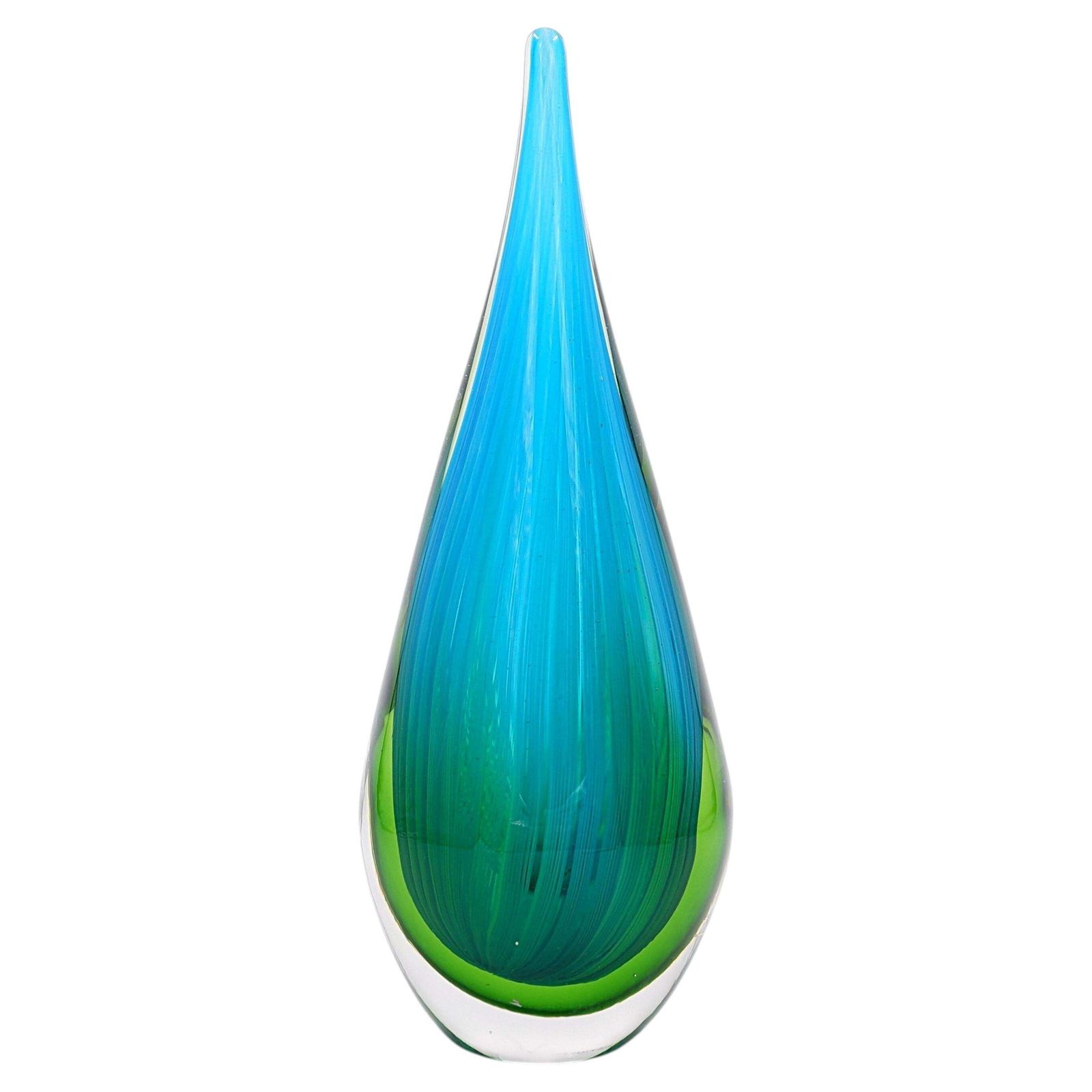 Art Glass Sculpture In The Shape Of A Teardrop In Shades Of Blue And Green