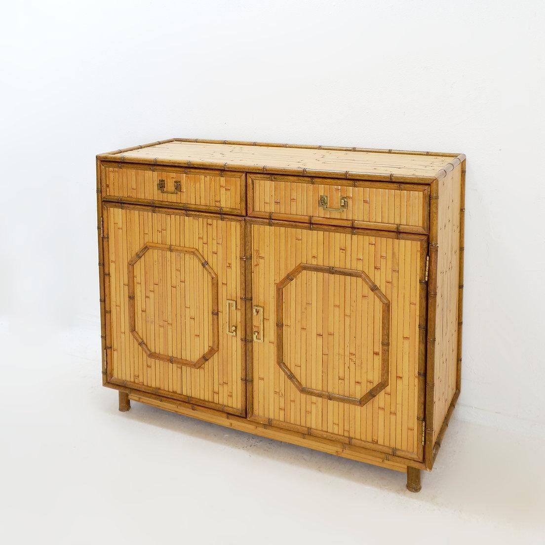 Bamboo Chest Of Drawers With 2 Doors And 2 Drawers   Brass Handles, Circa 1960. photo furniture