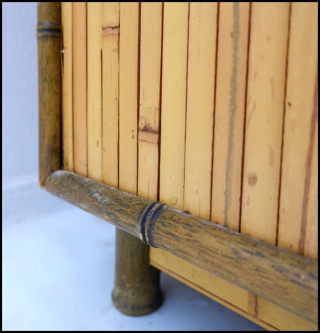 Furniture Bamboo Chest Of Drawers With 2 Doors And 2 Drawers   Brass Handles, Circa 1960. photo