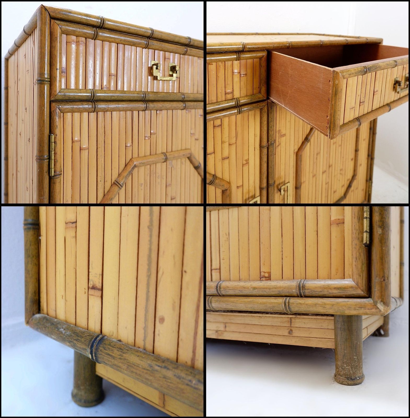 photo vinterior Bamboo Chest Of Drawers With 2 Doors And 2 Drawers   Brass Handles, Circa 1960.