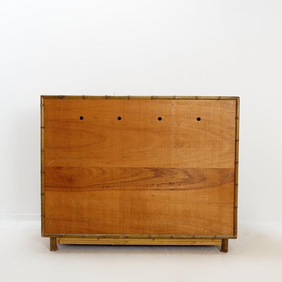 photo vintage Bamboo Chest Of Drawers With 2 Doors And 2 Drawers   Brass Handles, Circa 1960.