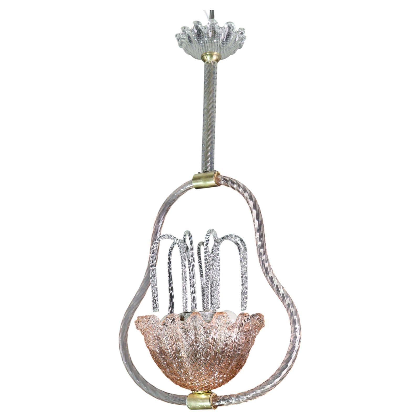 Charming Pink And Trasparent Murano Glass Chandelier By Barovier E Toso, 1950s