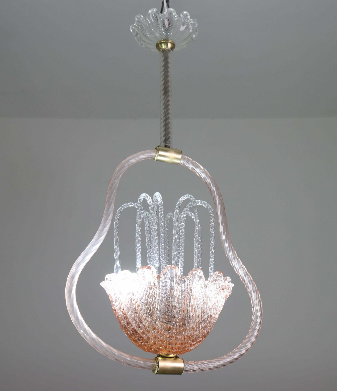 Charming Pink And Trasparent Murano Glass Chandelier By Barovier E Toso, 1950s photo furniture