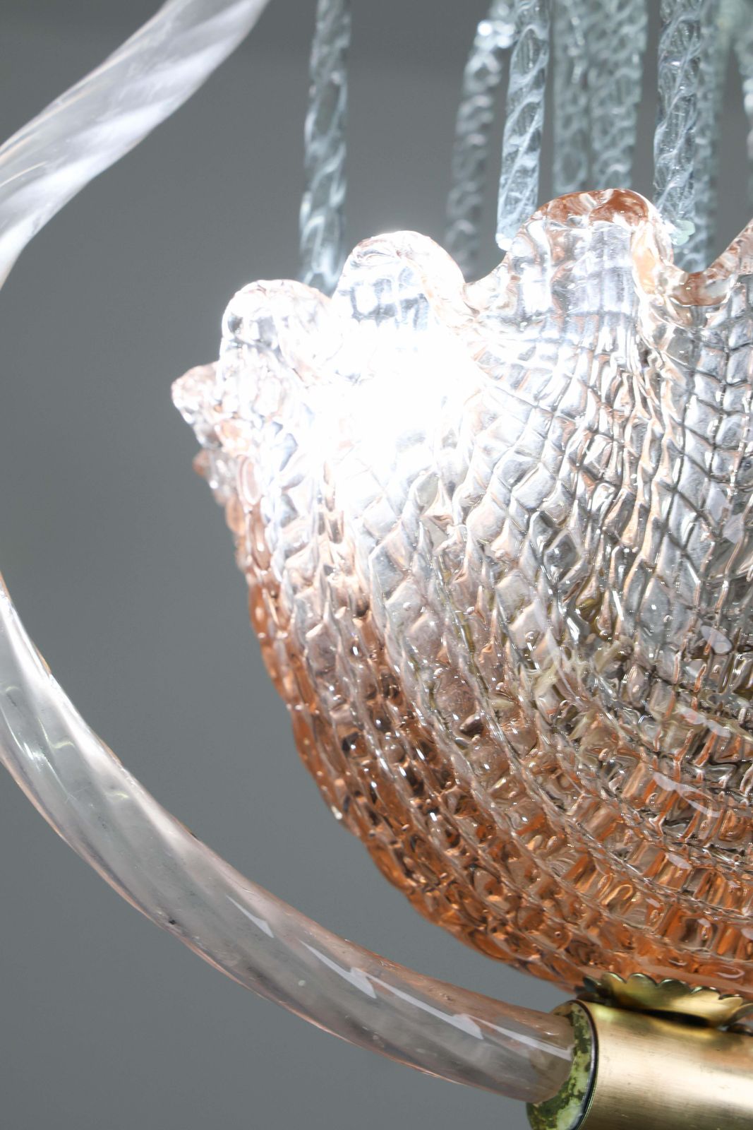 Charming Pink And Trasparent Murano Glass Chandelier By Barovier E Toso, 1950s photo vinterior