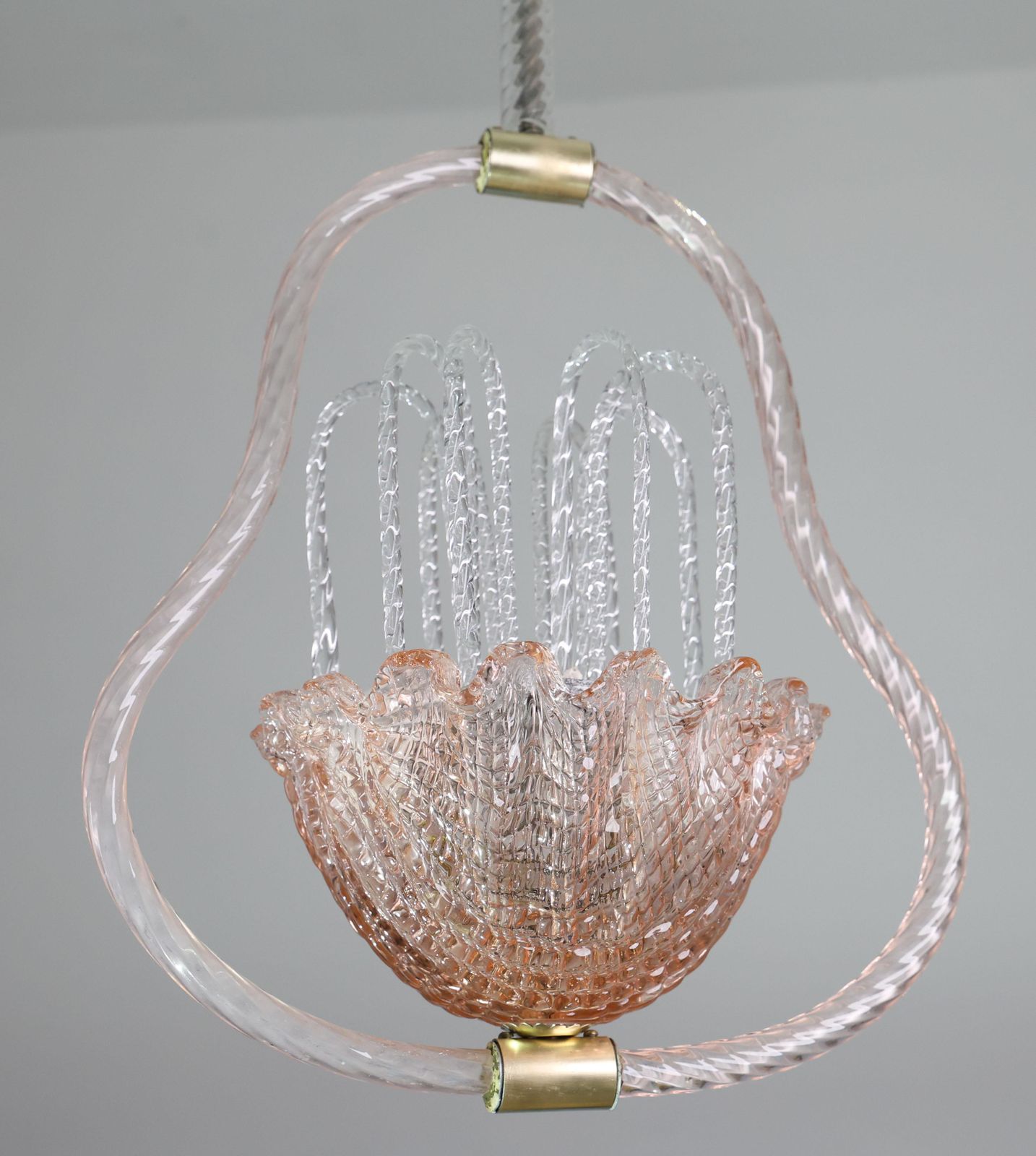 Lighting Charming Pink And Trasparent Murano Glass Chandelier By Barovier E Toso, 1950s photo