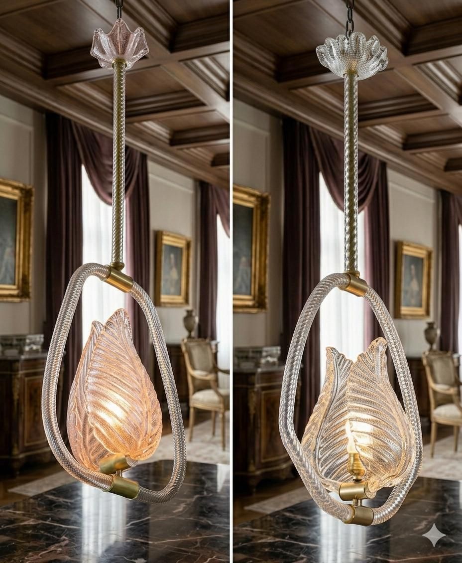 photo furniture Set Of 2 Pink And Trasparent Murano Glass Chandelier By Barovier E Toso, 1950s