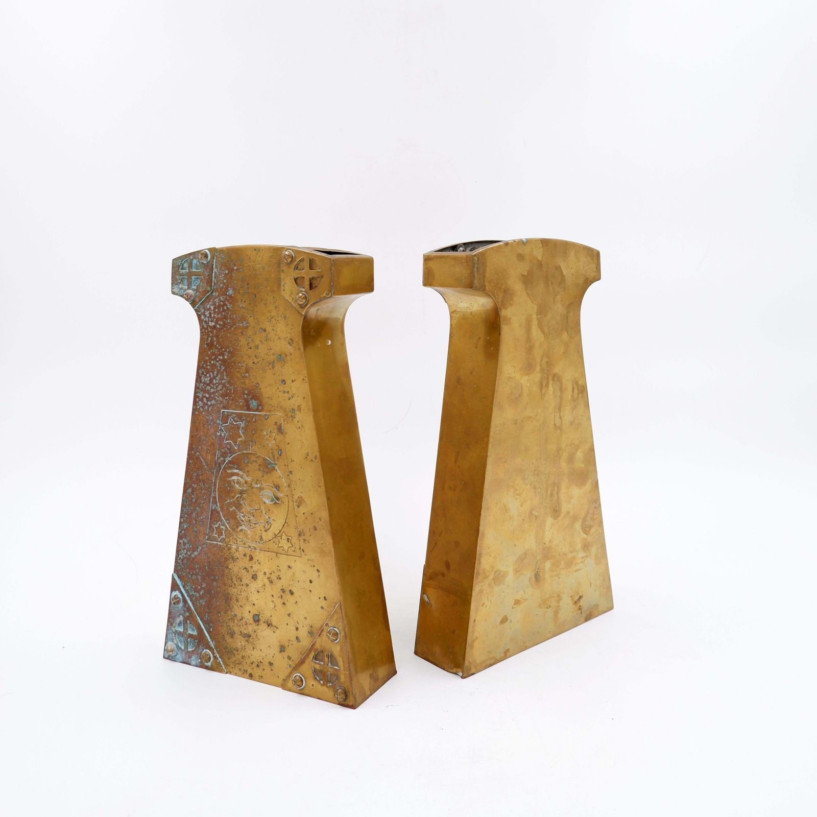 Pair Of Brass Brutalist Mantel Clock Fittings   20th photo 345.0
