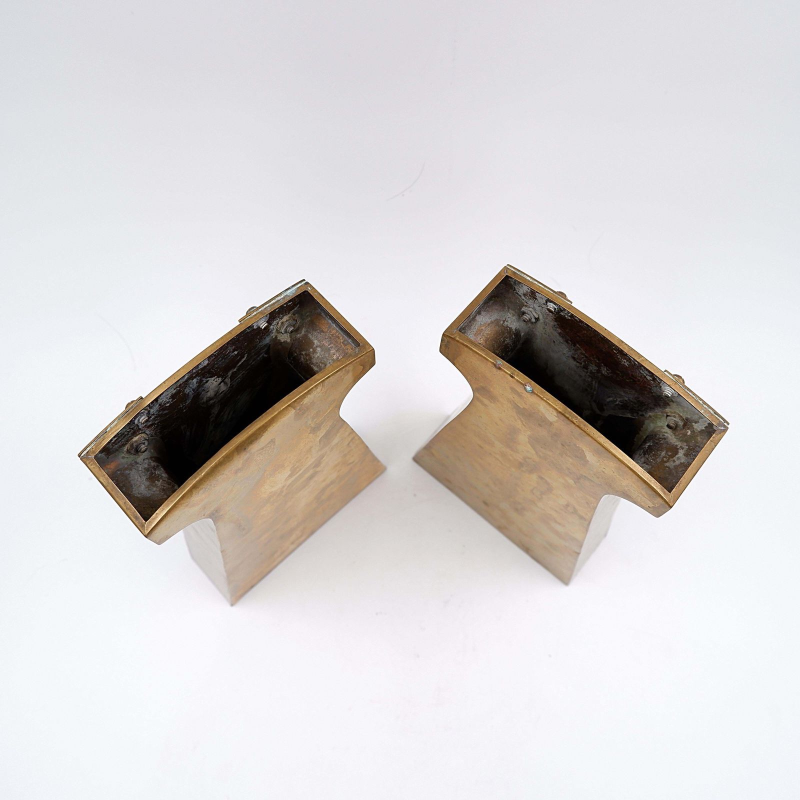 Pair Of Brass Brutalist Mantel Clock Fittings   20th photo vinterior