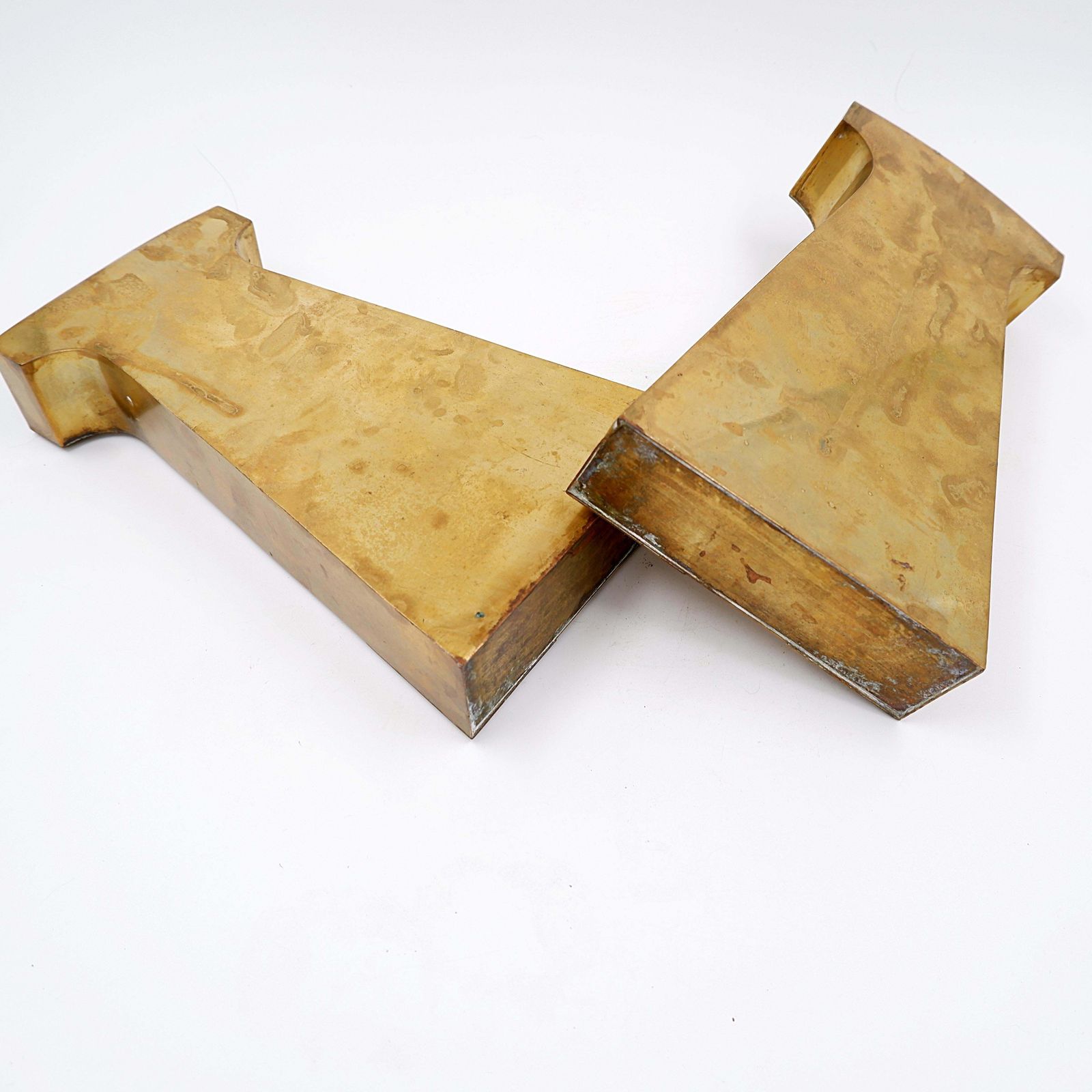 Pair Of Brass Brutalist Mantel Clock Fittings   20th photo vintage