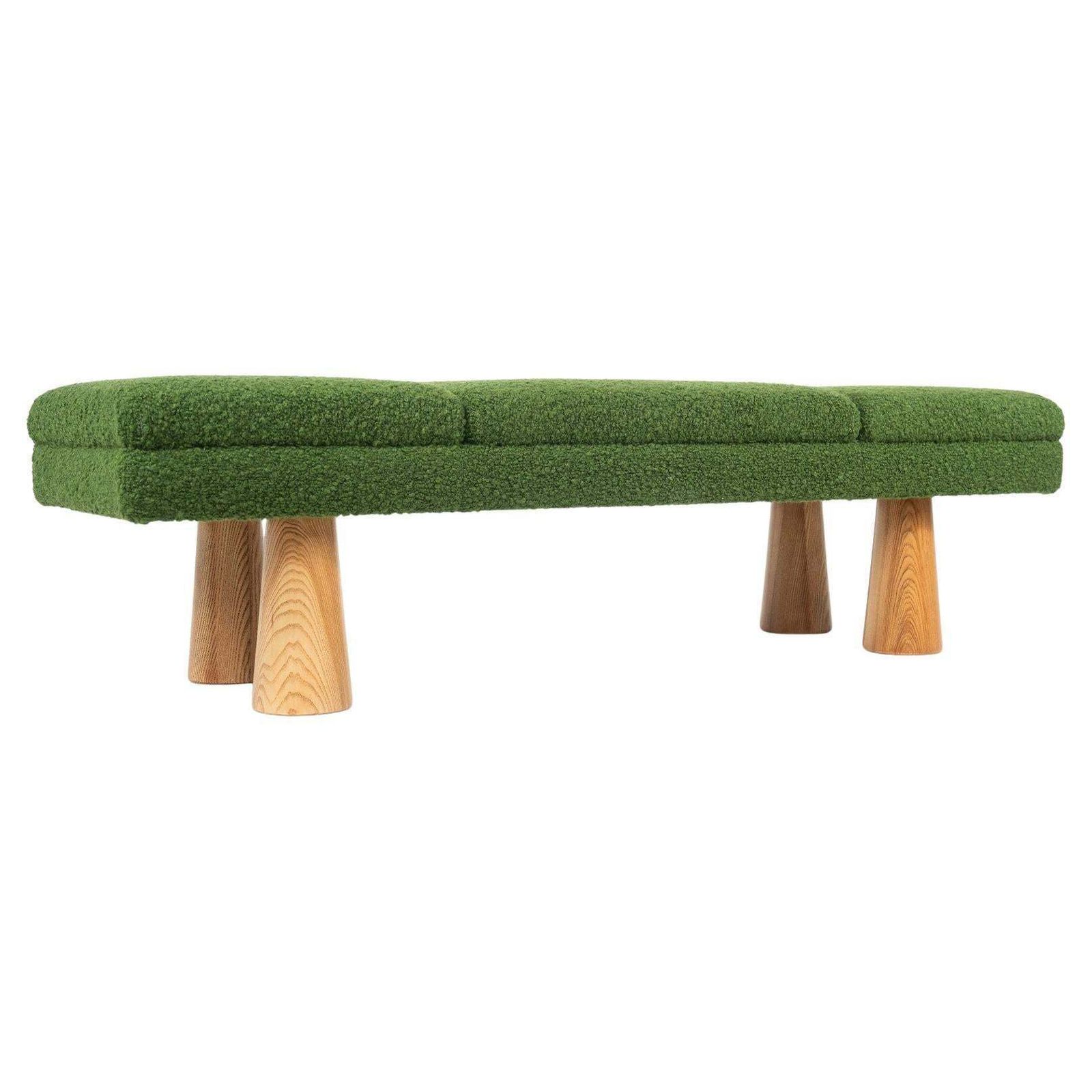 Contemporary Green Bench, Wood And Fabric, Italy
