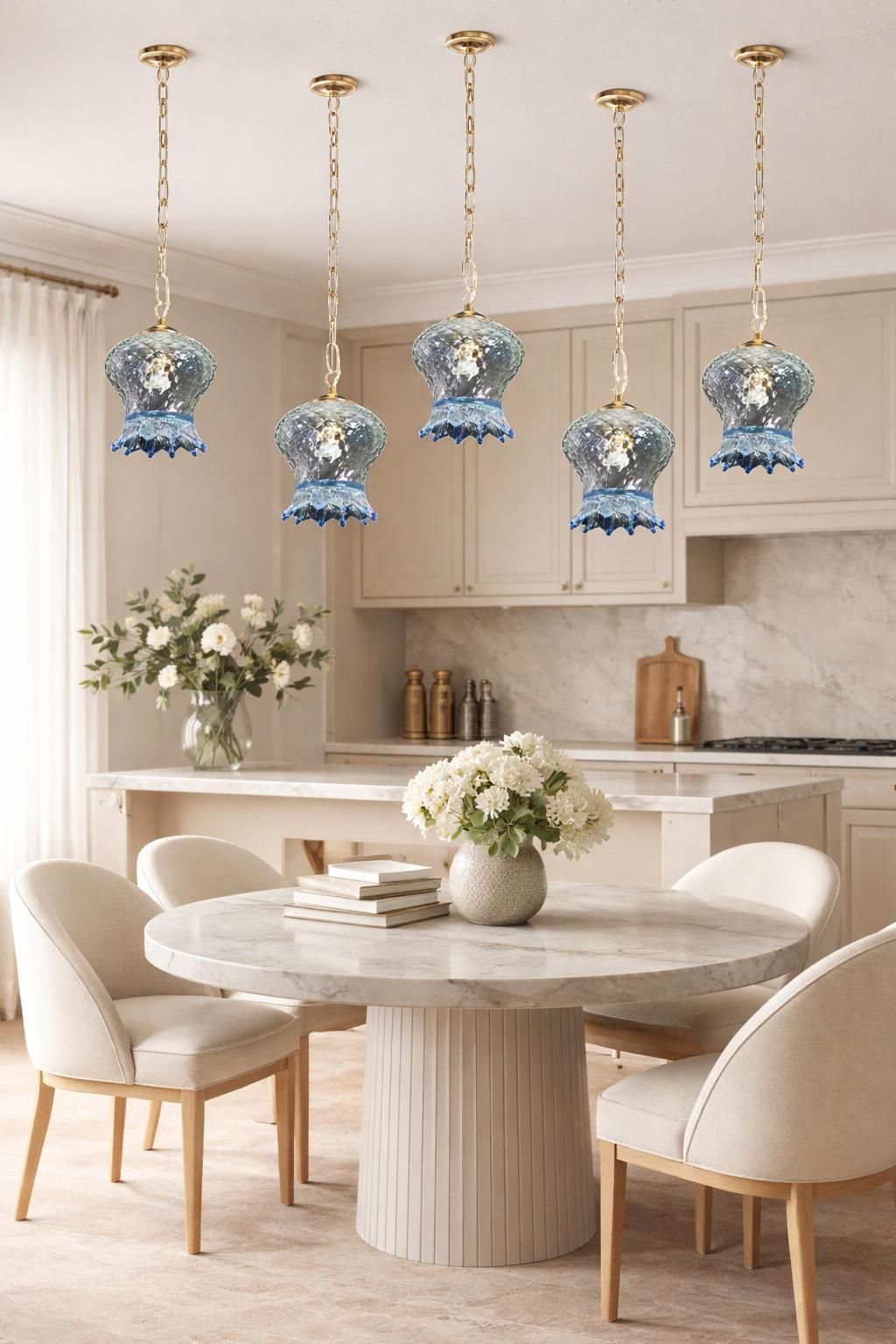 Set Of 5 Murano Glass Pendant Lights, Blue & Transparent, Europe, 1980 photo furniture