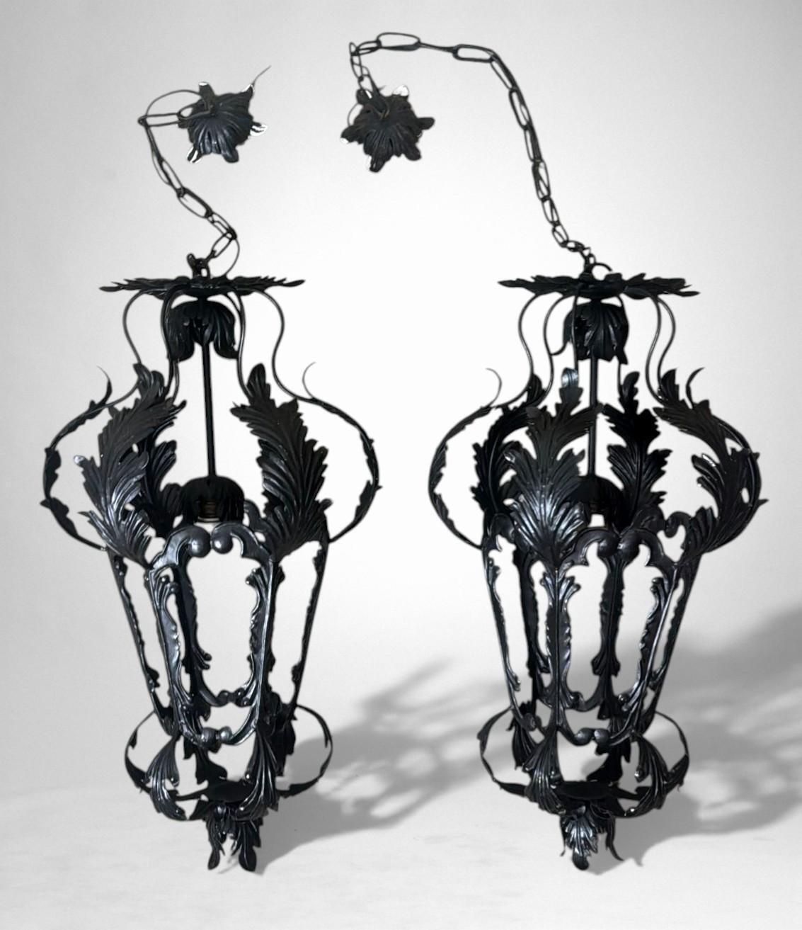 Italian Florentine Renaissance Revival Style Pair Italian Wrought Iron Lanterns photo furniture