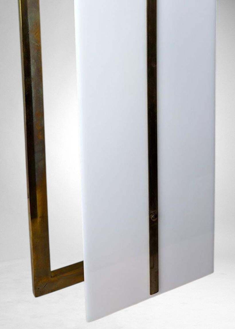photo for sale Romeo Rega Style Pair Of Large Italian Brass And Opaline Plexiglass Wall Sconces