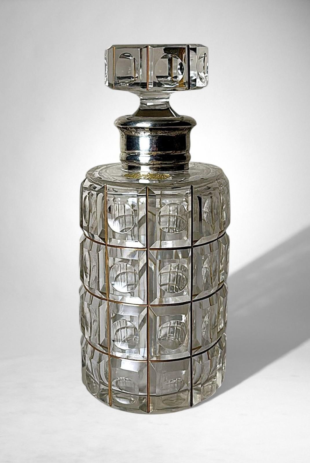 Art Deco Cut Crystal Decanter With 925 Silver Collar By Cacchione Milan photo for sale