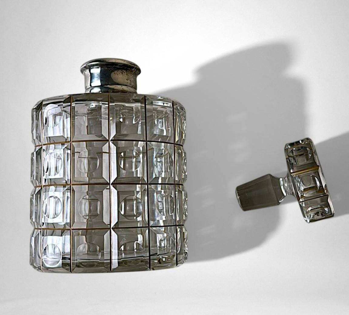 Art Deco Cut Crystal Decanter With 925 Silver Collar By Cacchione Milan photo vintage