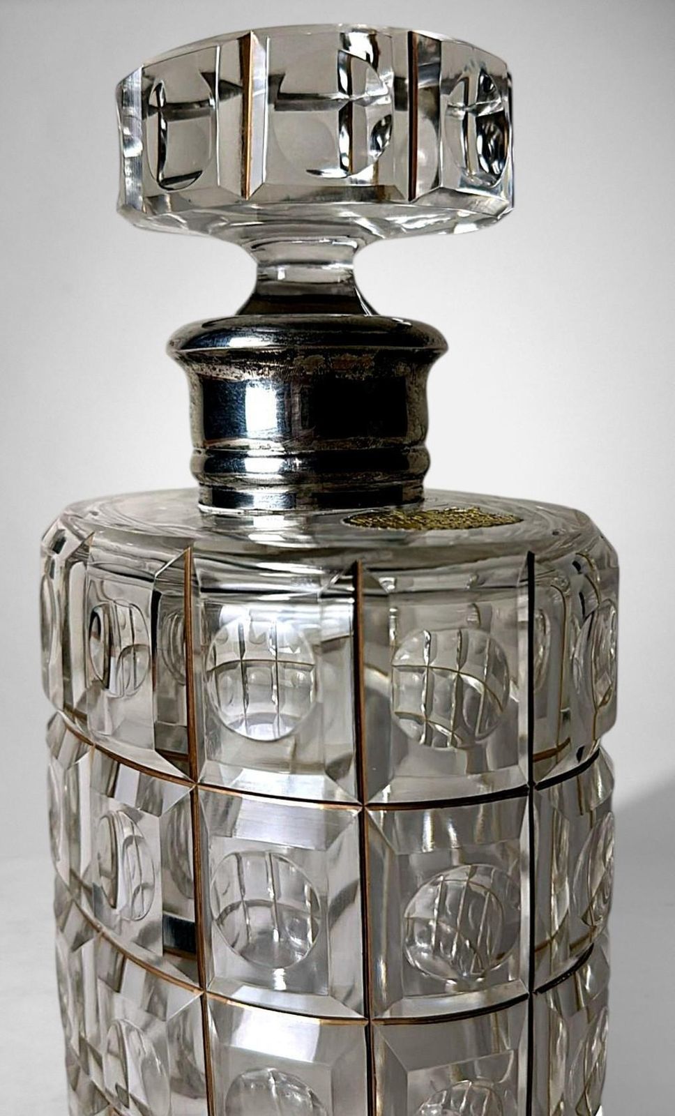 Home Decor Art Deco Cut Crystal Decanter With 925 Silver Collar By Cacchione Milan photo