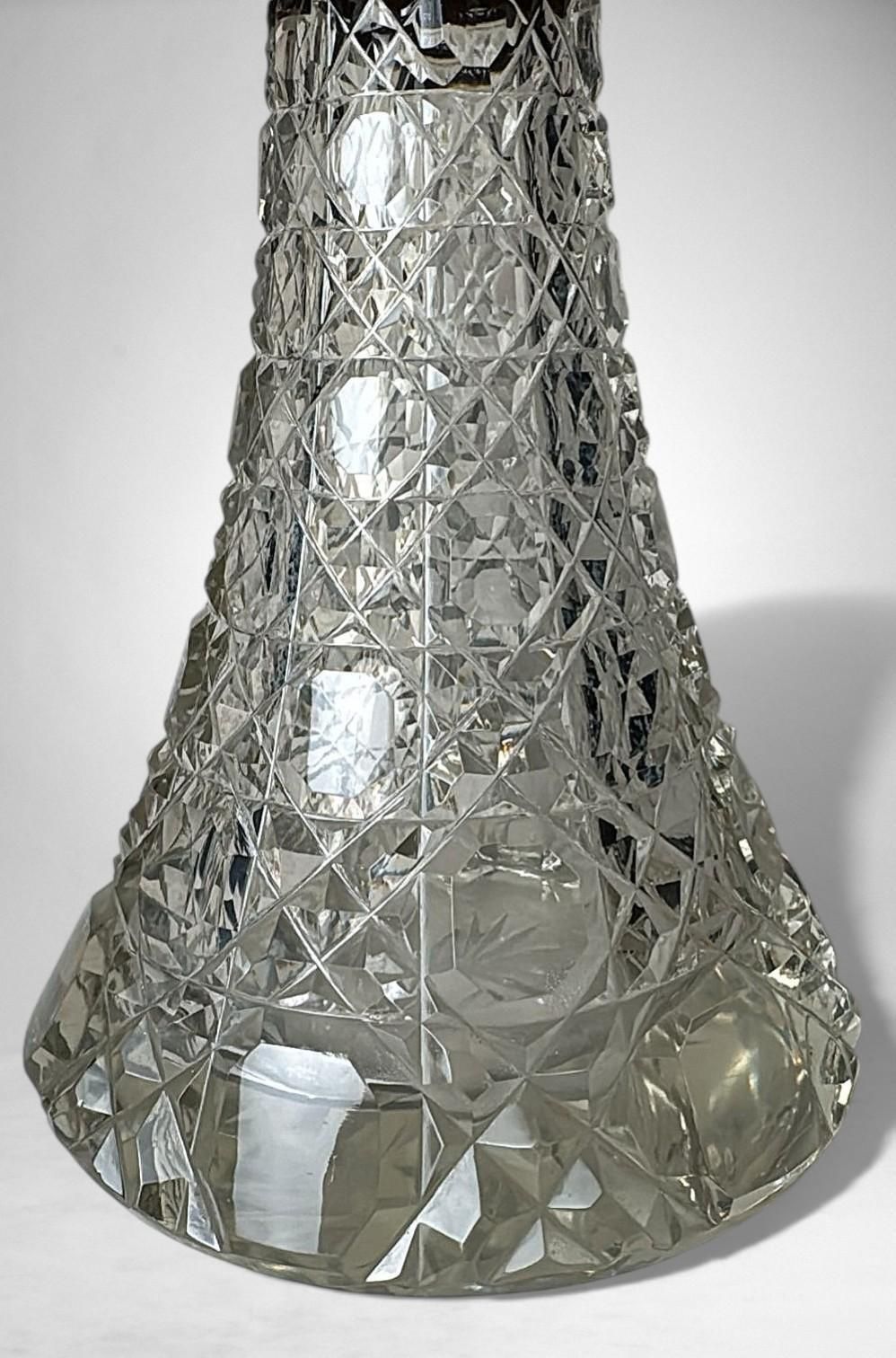 Biedermeier Large Bohemian Crystal Perfume Bottle With German Sterling Silver photo vintage