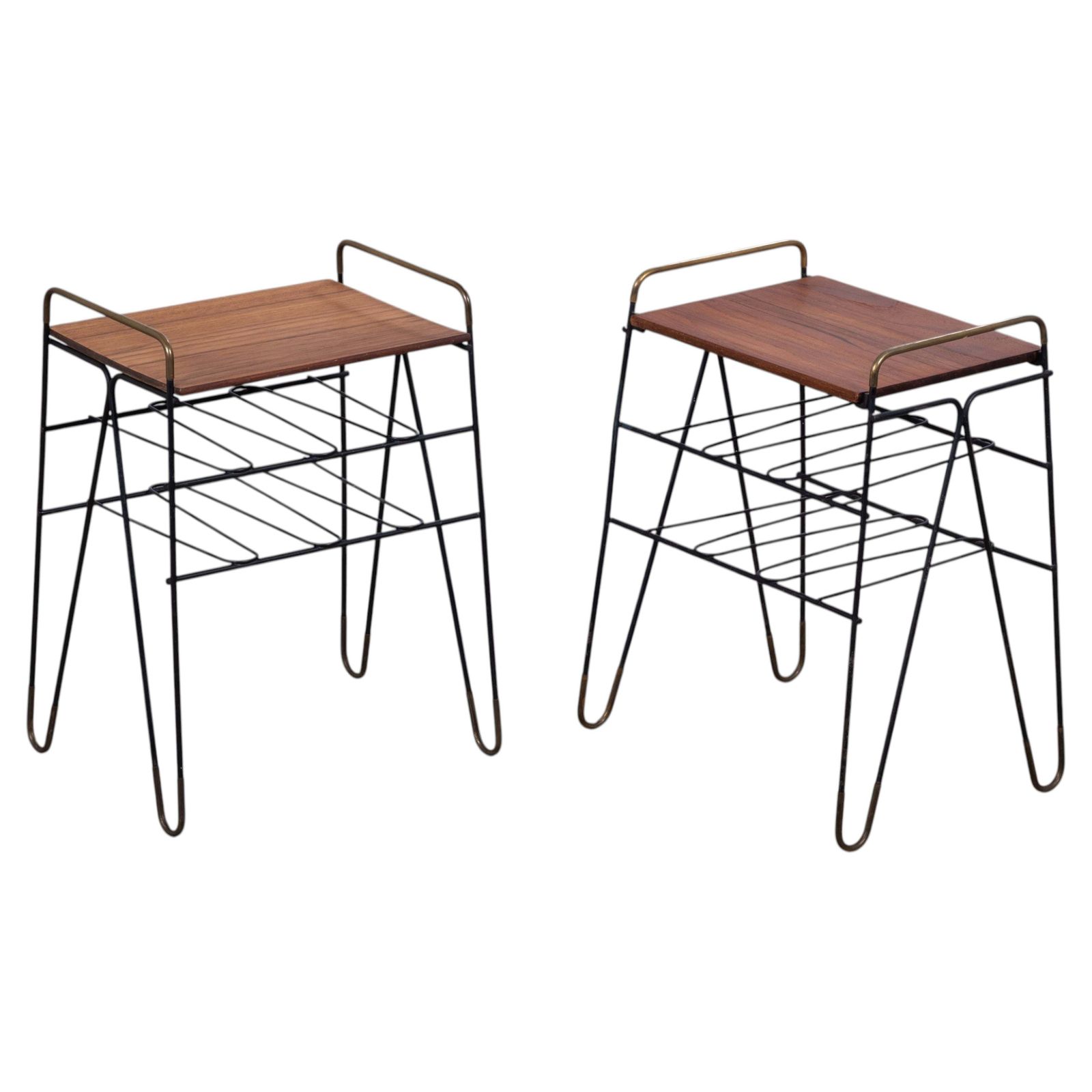 Pair Of Teak Side Tables With Metal Frame, Denmark, 1960s