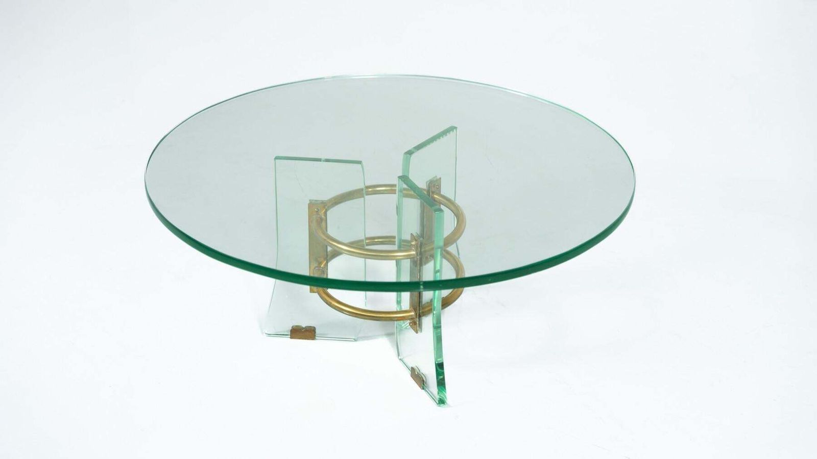 Glass And Brass Coffee Table By Pietro Chiesa For Fontana Arte, Italy photo vintage