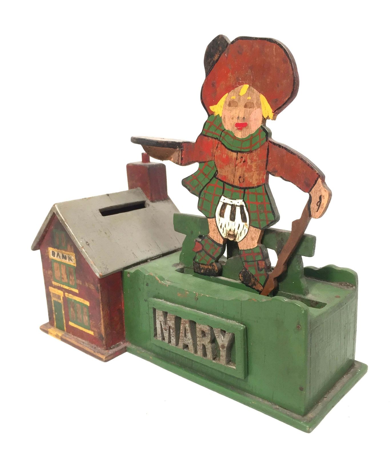Antique Wooden Money Box / Collection Box Mary Queen Of Scots / Scottish Theme photo 129.0