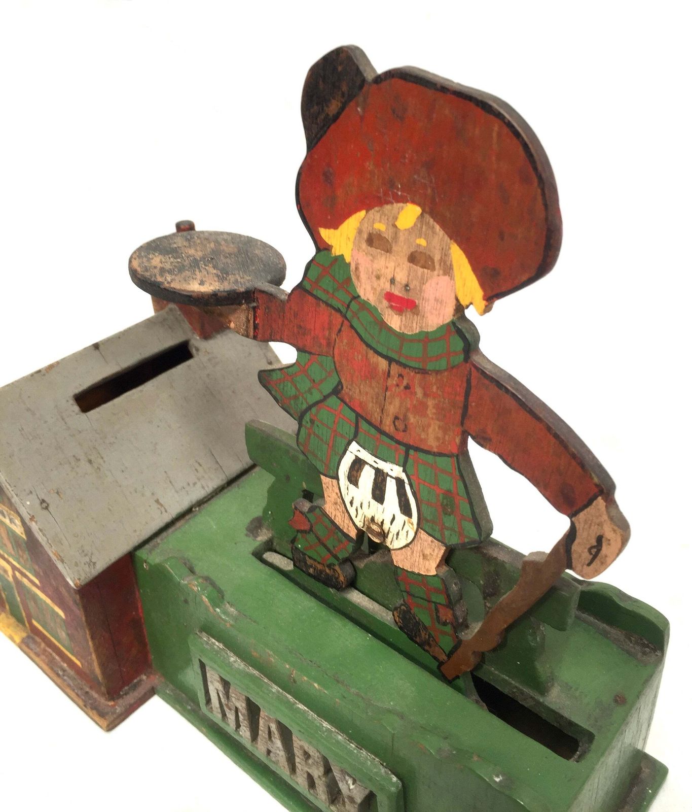 Antique Wooden Money Box / Collection Box Mary Queen Of Scots / Scottish Theme photo vinterior